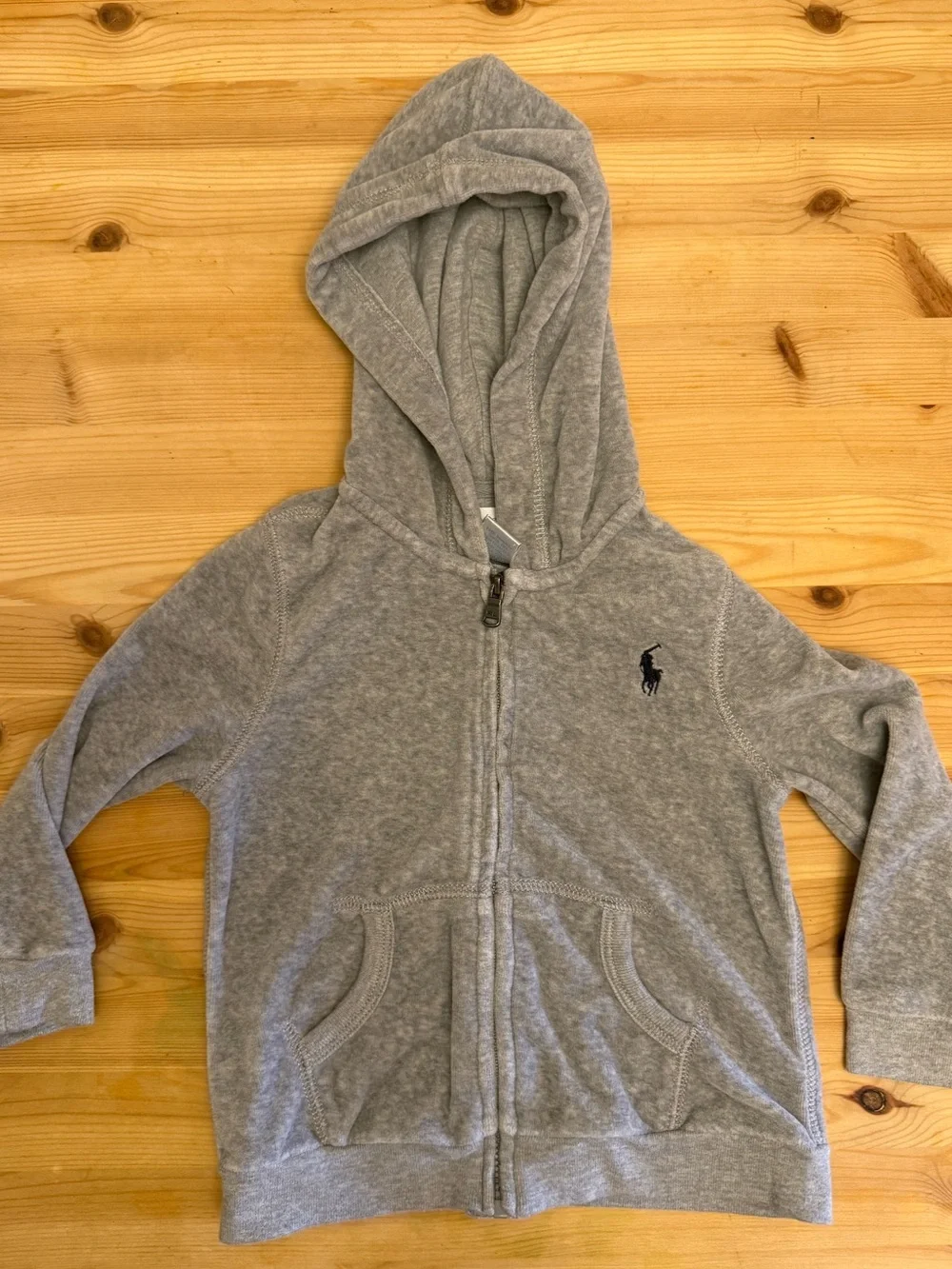 Ralph Lauren Polo baby gray velour zip up hoodie jacket 24 mos EUC